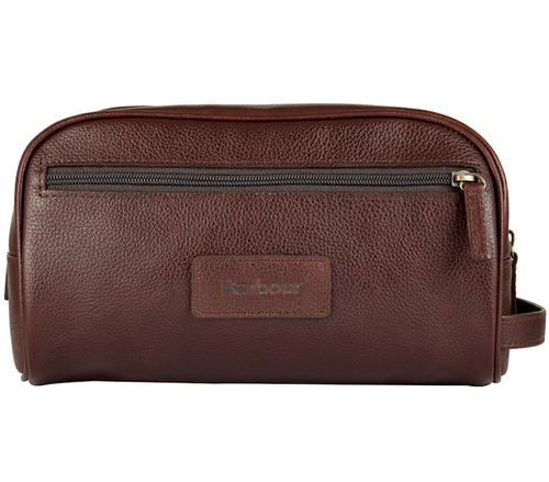 Barbour Leather Wash bag Dk Brow