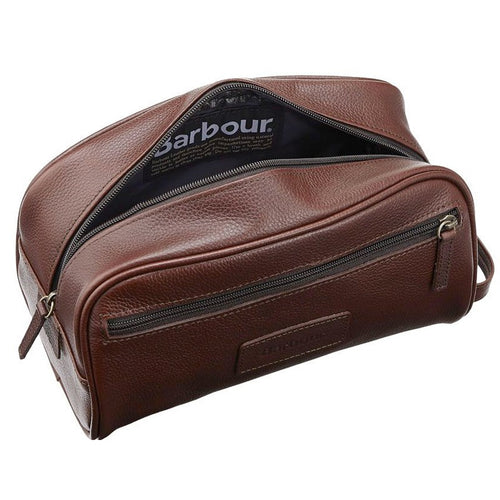 Barbour Leather Wash bag Dk Brow